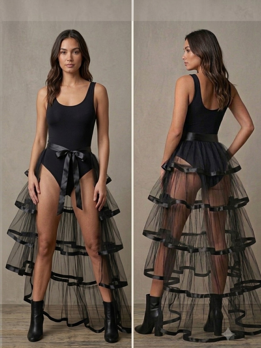 NWOT Gothic Steampunk Black Tulle Bustle Skirt Overskirt Tutu Costume